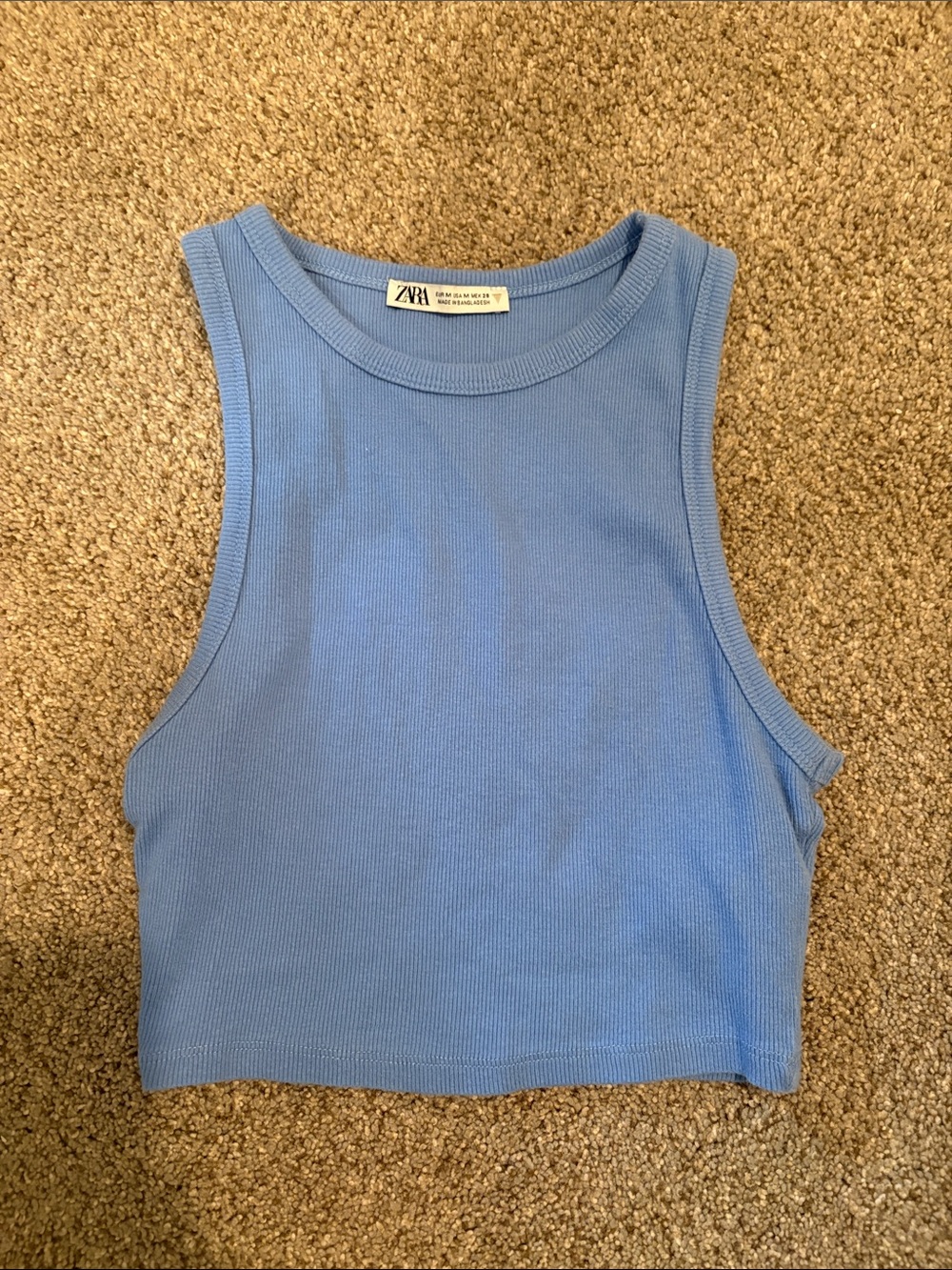 Zara Sky Blue Ribbed Cropped Tank